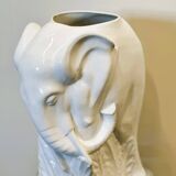 Vintage White Ceramic Elephant Umbrella Stand - Planter, France 1970s.