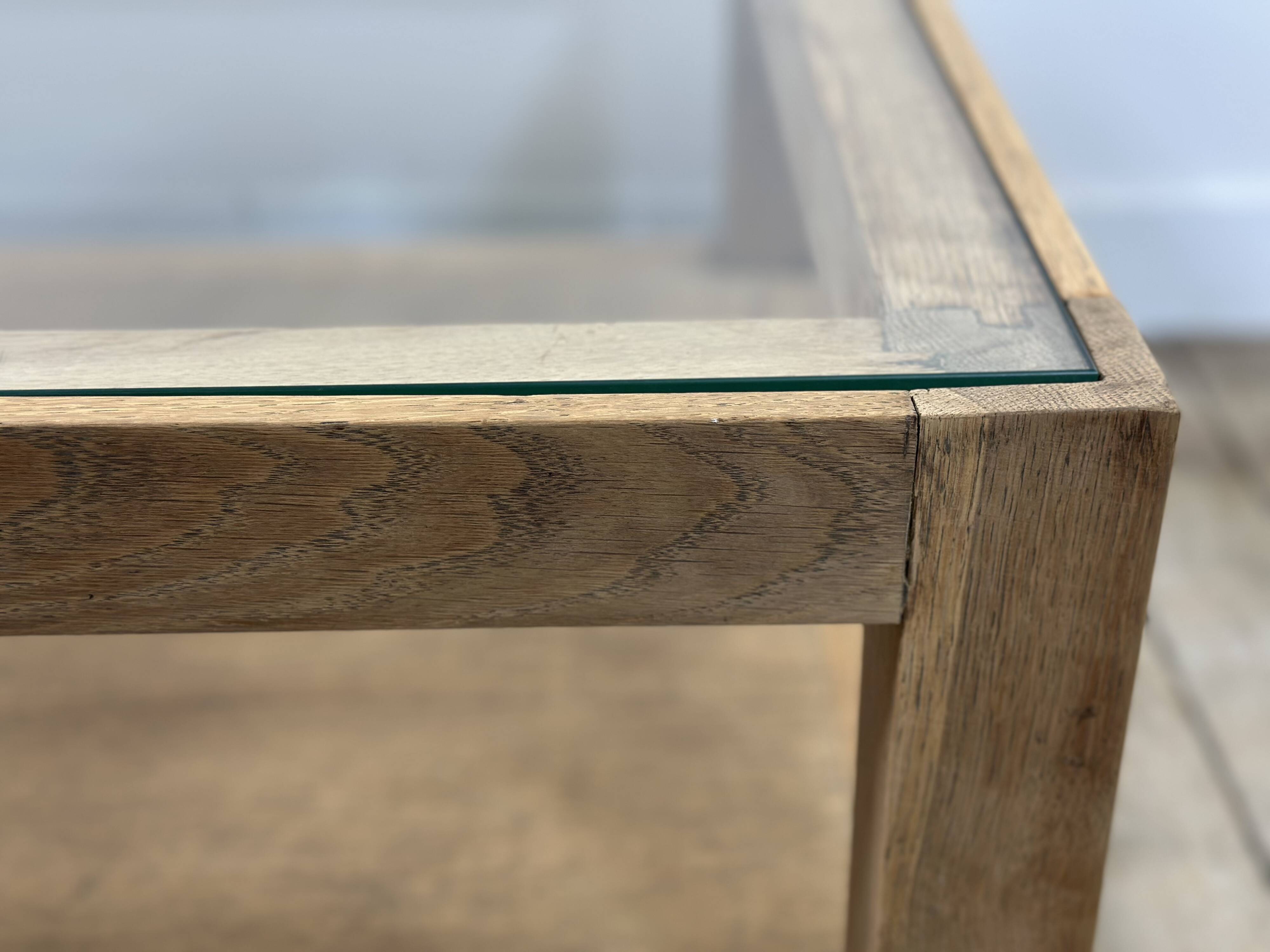 Brutalist oak coffee table with a glass top
