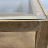 Brutalist oak coffee table with a glass top