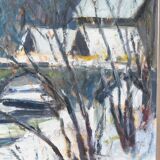 Gideon isaksson (1911-1980), scandinavian modern landscape, 1960s, oil on panel, framed