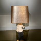 Vintage Neo Classic-style lamp in resin and golden lampshade
