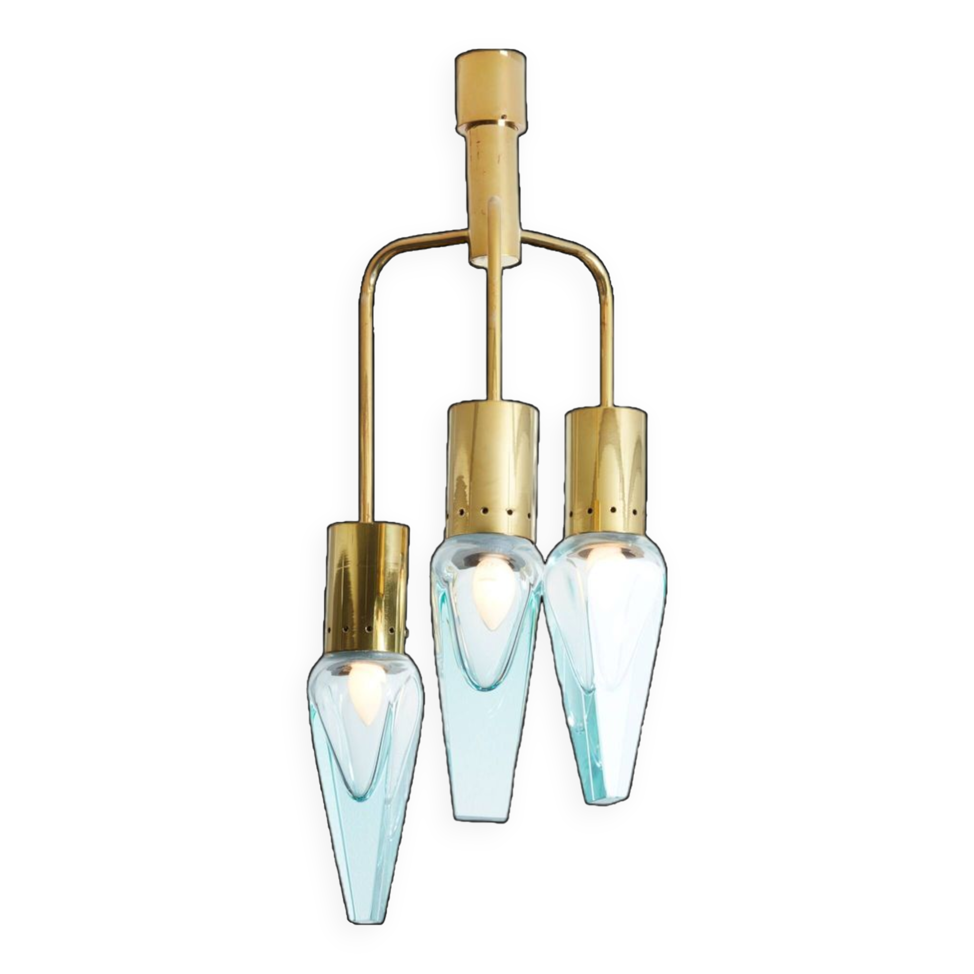 Flavio Poli for Seguso Murano glass and brass chandelier 1950