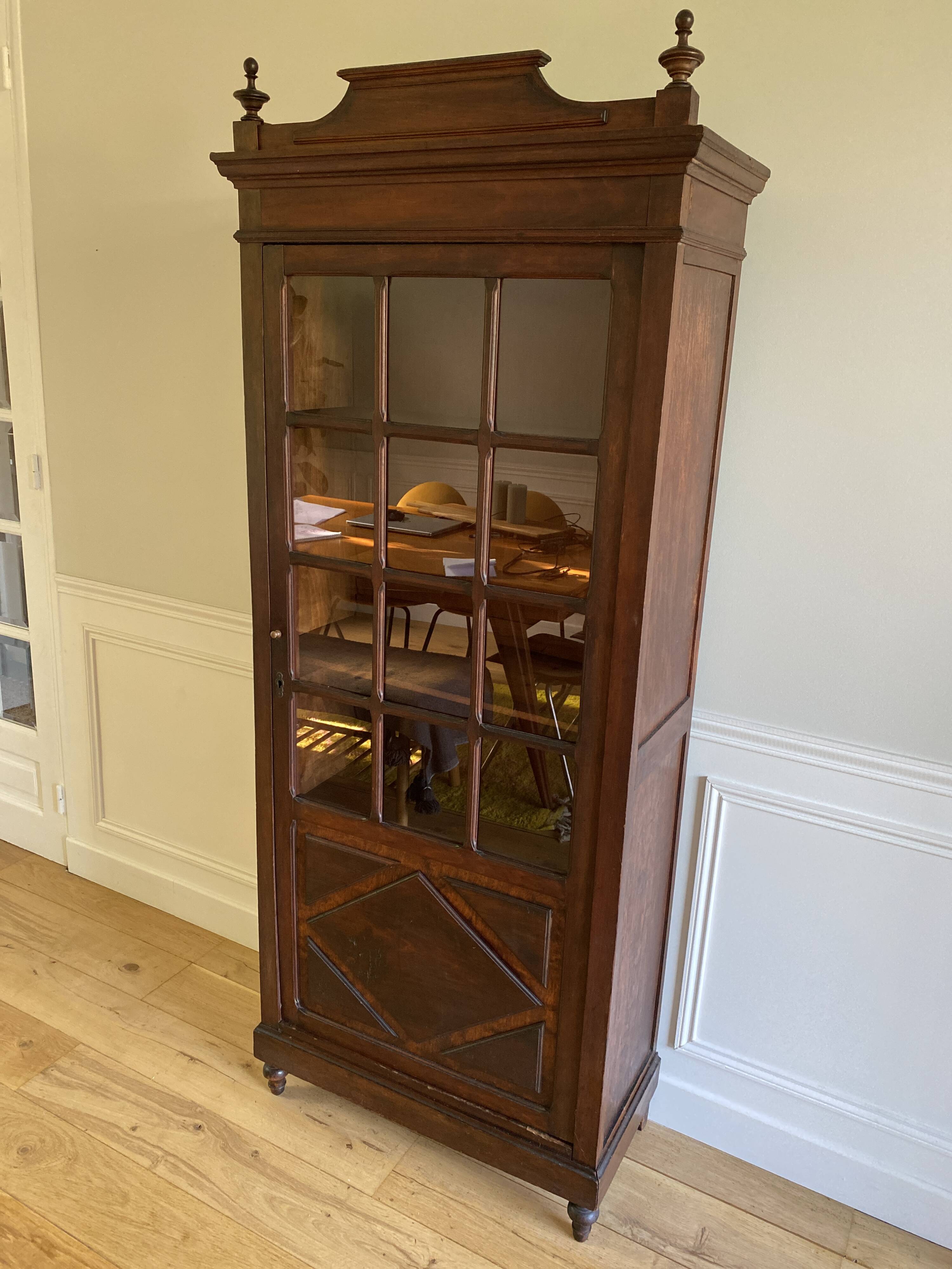 Parisian cupboard Bookcase Bonnetière glazed with small vintage tiles