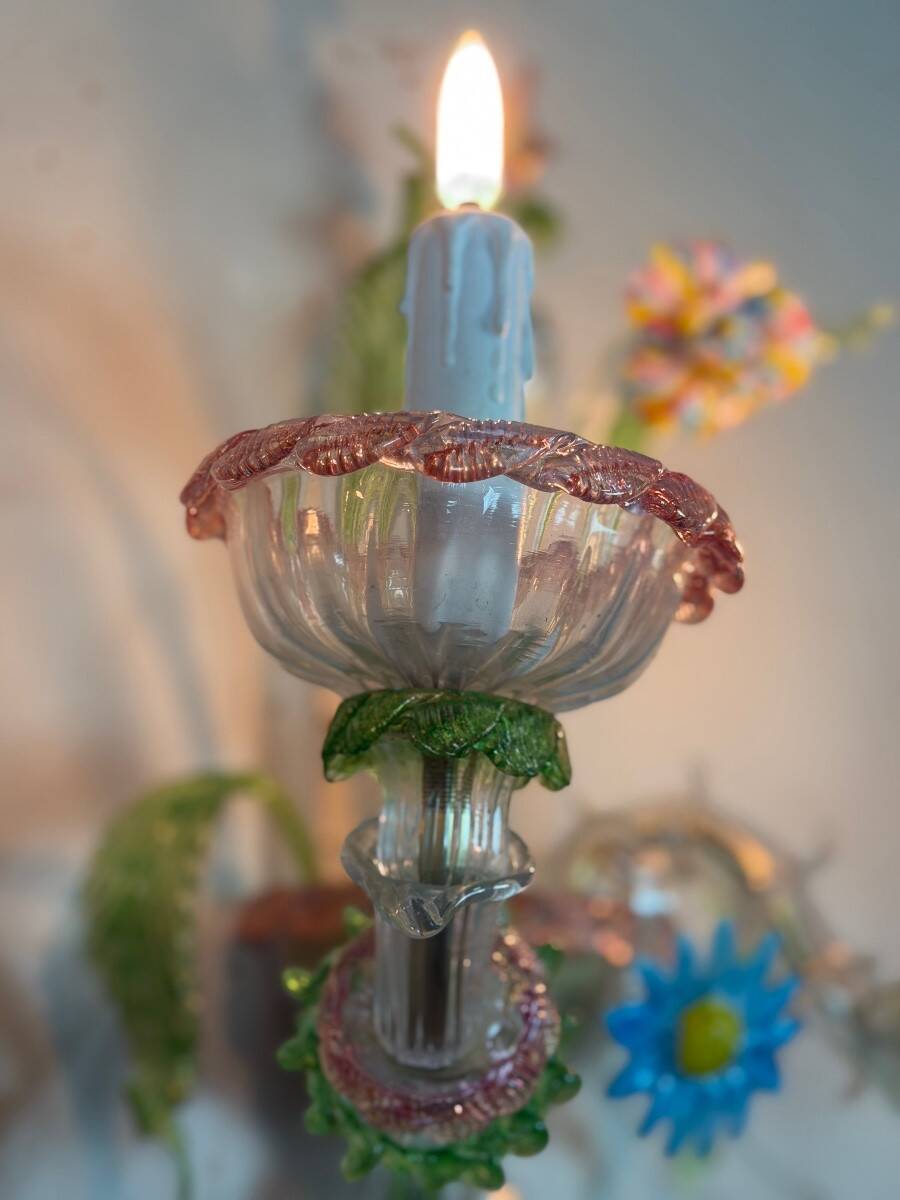 Set of 3 Venetian wall lights in multicoloured Murano glass, circa 1950