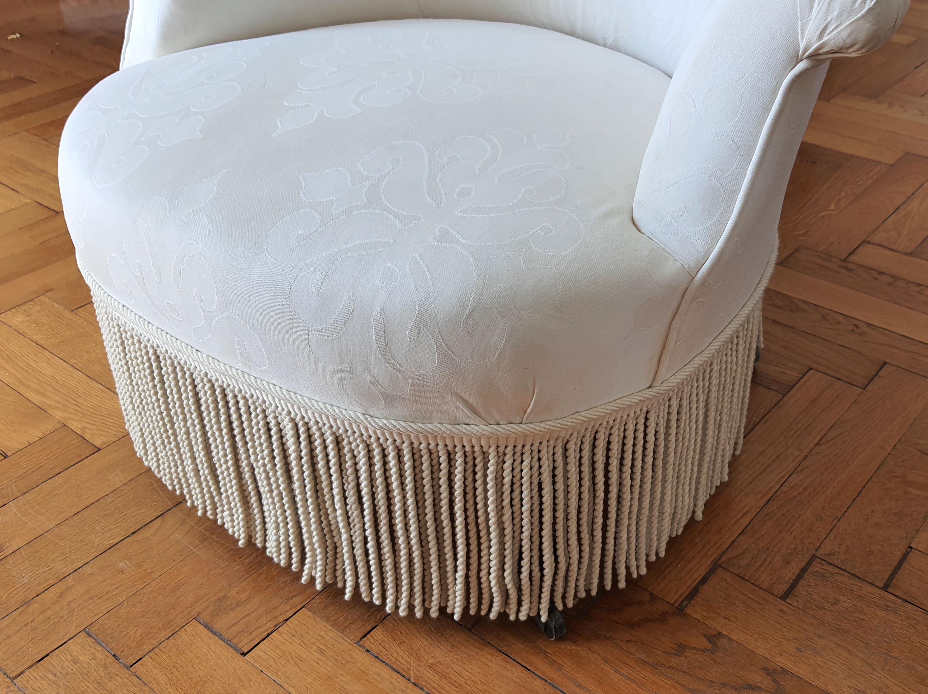 White fabric toad armchair