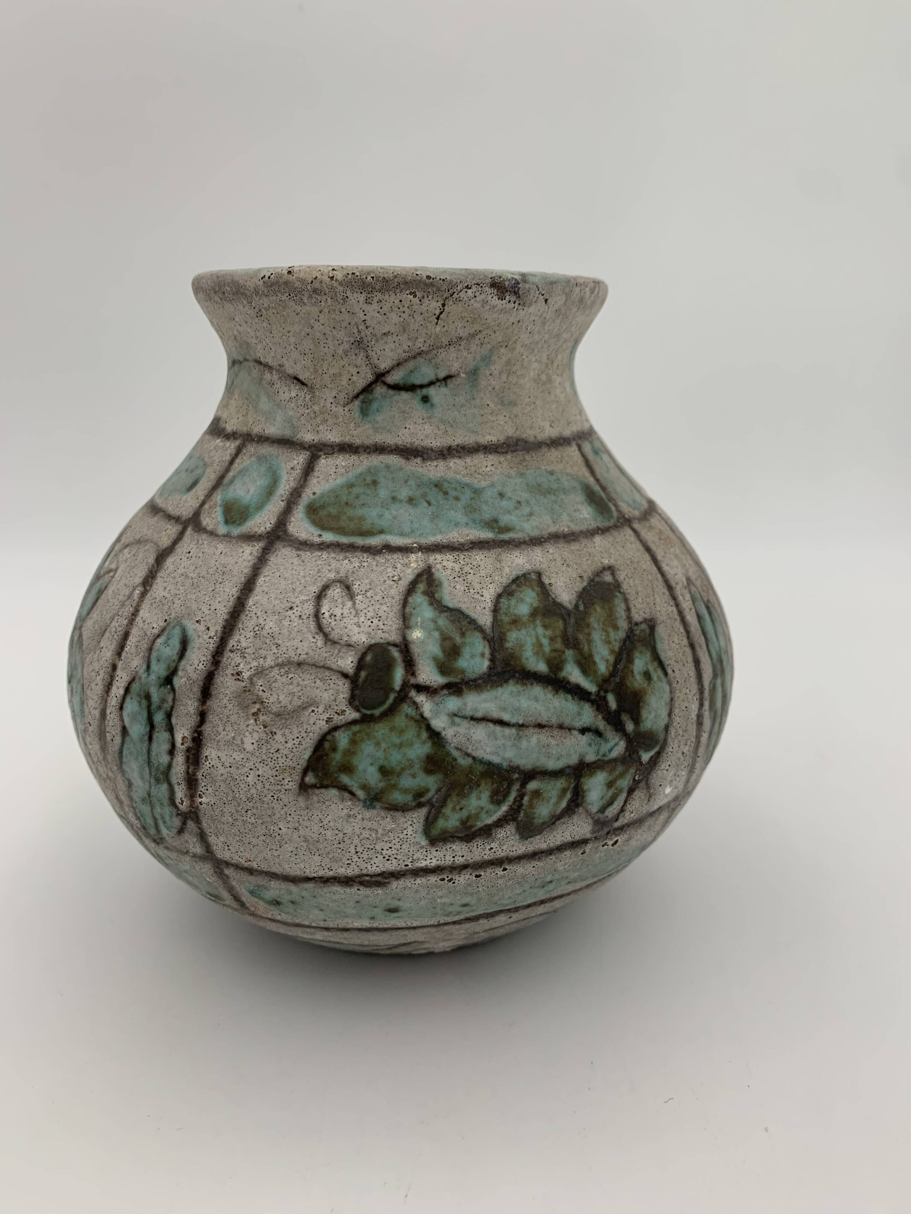 J. MASSIER, Vallauris - Antique enamelled stoneware vase - 1930s-1940s