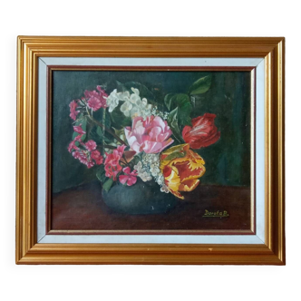 Canvas, flower painting and gold frame