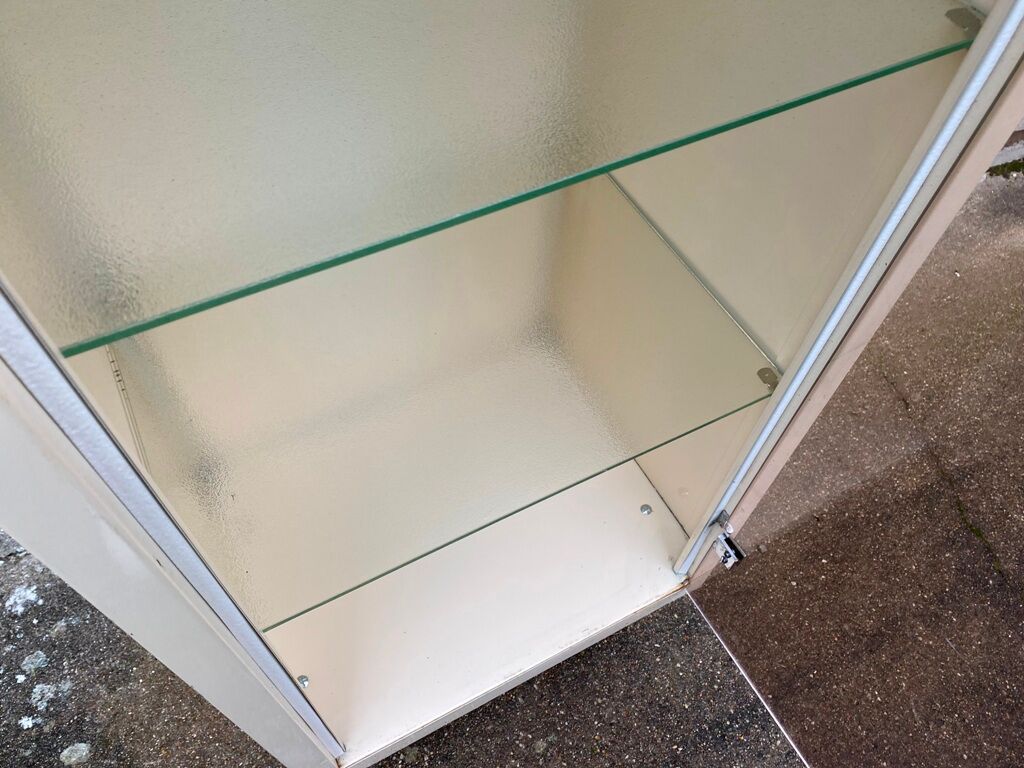 Medical cabinet showcase metal and vintage industrial glass 1950
