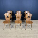Set of 6 wooden bistro chairs Baumann Gentiane France 1960s