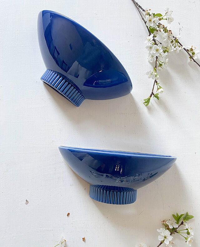 Pair wall lamps half moon faience blue