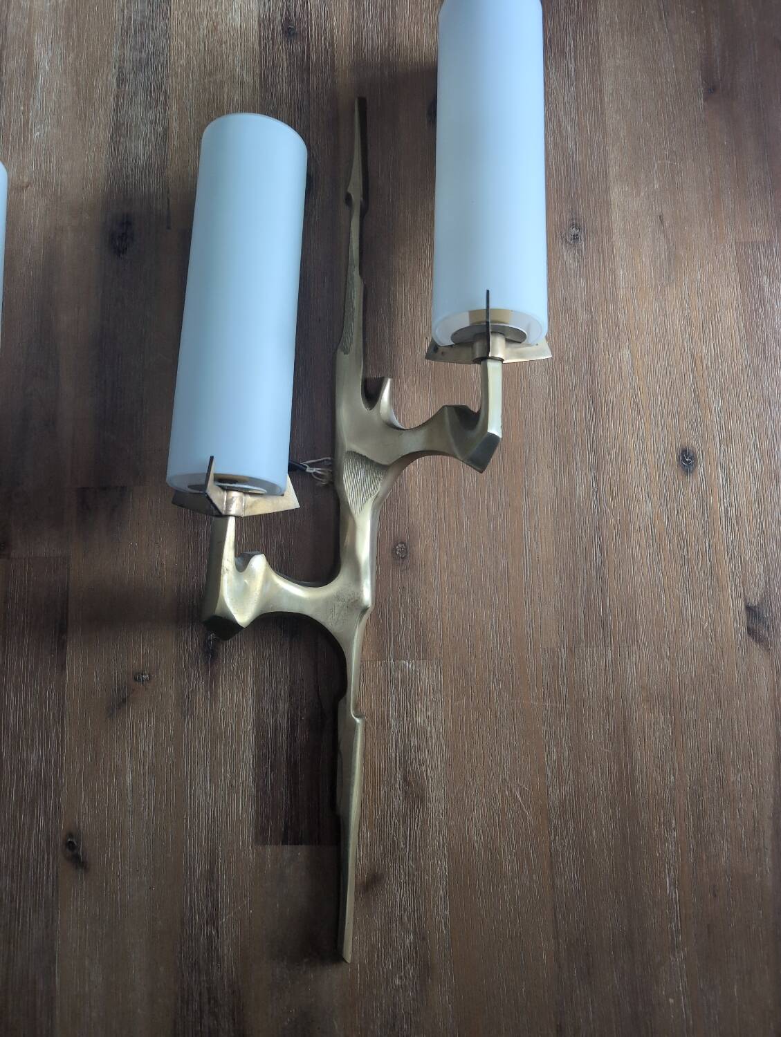 Pair of Arlus gilt bronze and opaline wall sconces