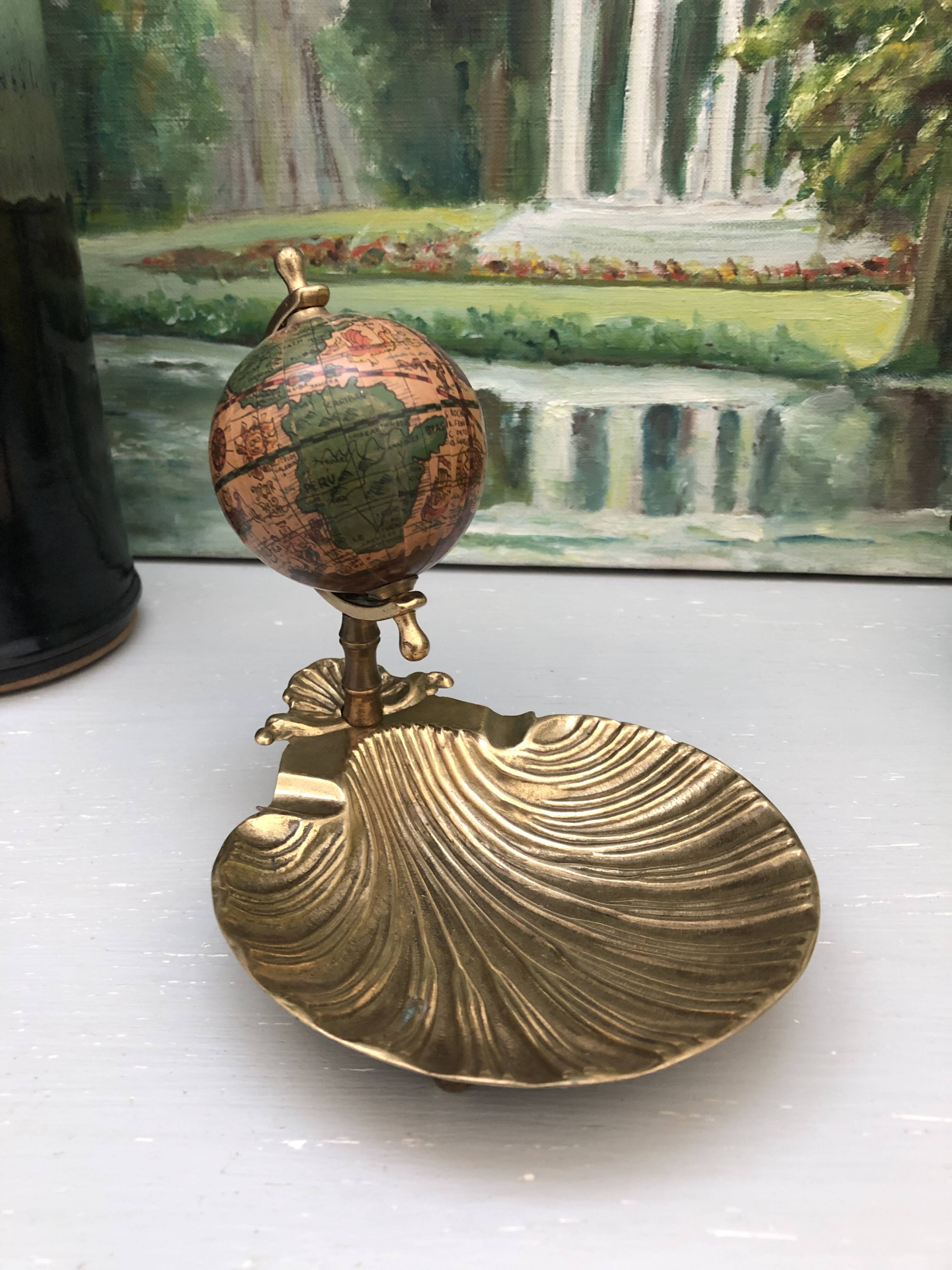 brass shell ashtray terrestrial globe