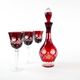 Crystal carafe with glasses in burgundy, European Art Deco style barware set