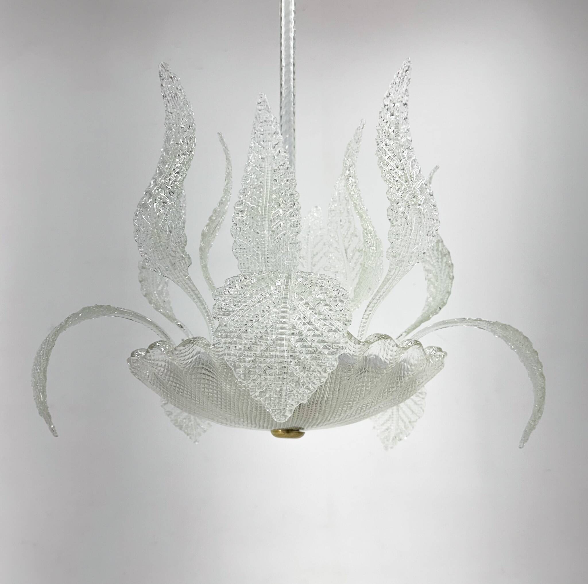 1950's Barovier & Toso Murano Glass and Brass Chandelier