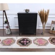 1980s Vintage Turkish Hand-Knotted Wool Cotton White Runner Rug 75x385