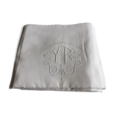 Old linen sheet embroidered with ecru-beige colors with monogram