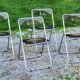 Set of 4 70s design folding chairs in smoked plexiglass and chrome metal