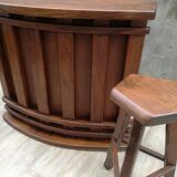 Bar and 2 brutalist stools in massive elm circa 1960