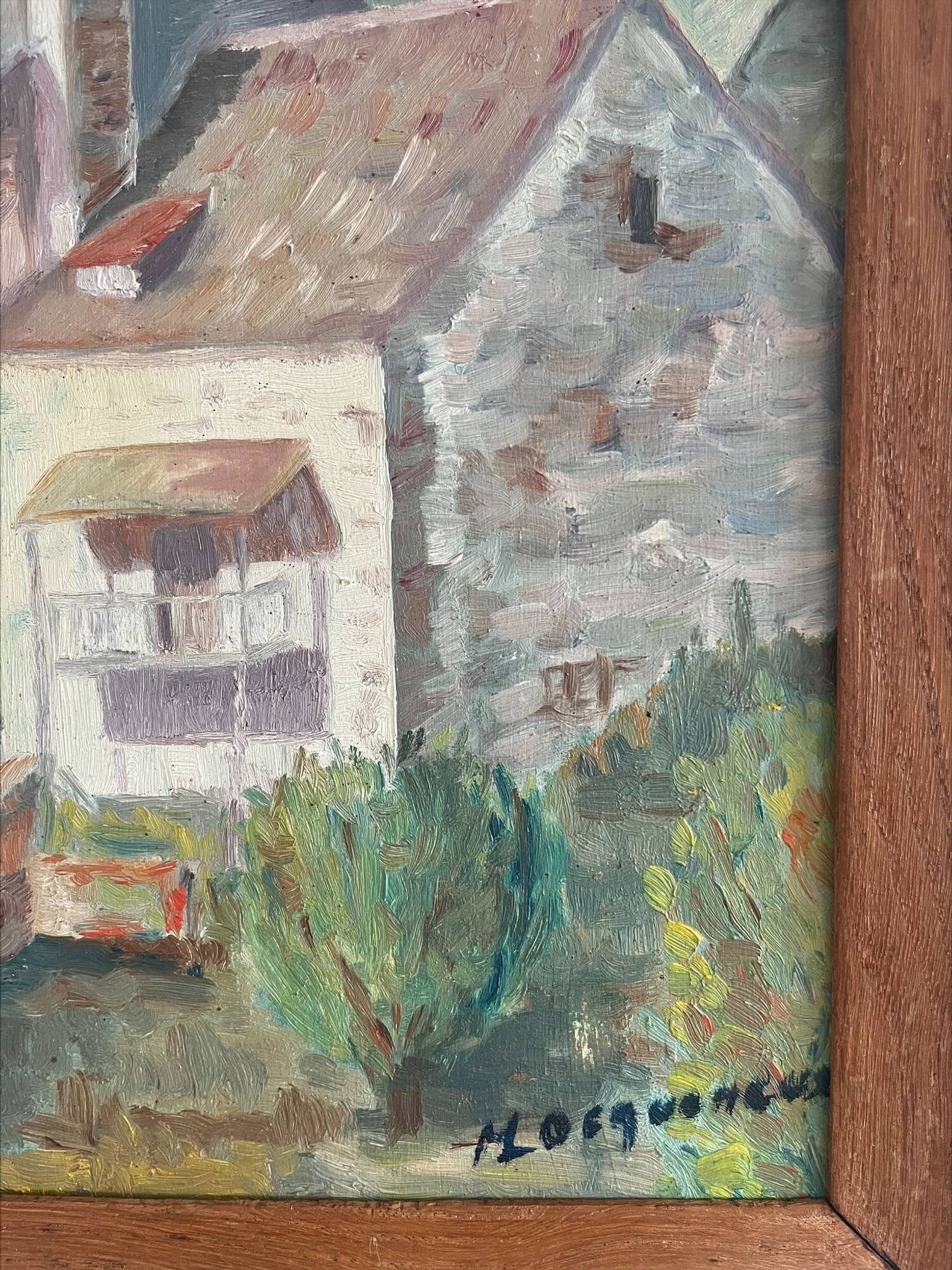 Painting on wood of a countryside village, Creuse
