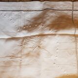 Hand embroidered linen sheet and its 2 matching pillowcases monogrammed BM