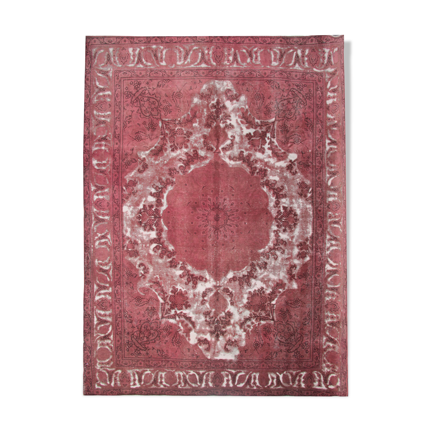 Tapis Coureur Ancien Fait Main – Surteint – 300 X 81 Cm – Laine – Gris Shabby