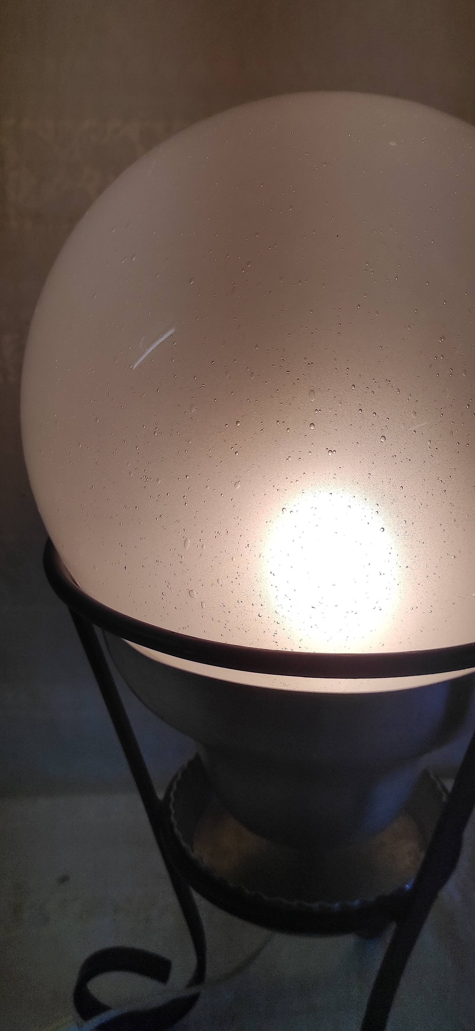 Tripod table lamp in metal, aluminum and blown glass - mid-20th century