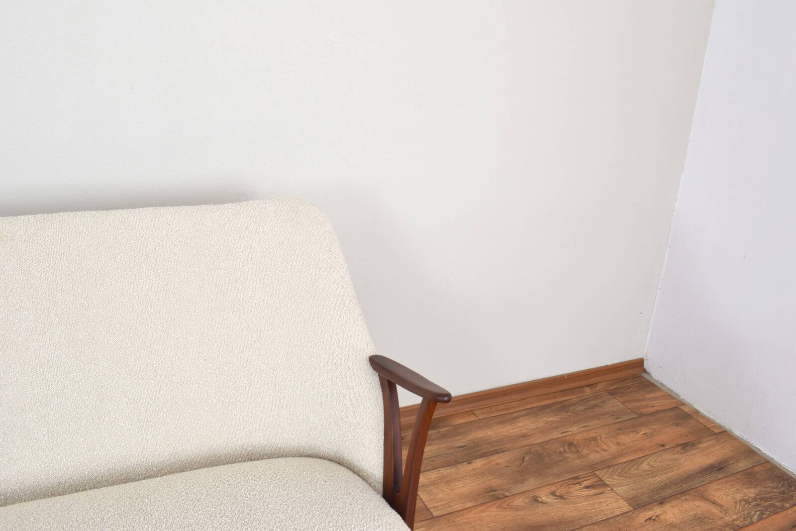 Mid-Century Norwegian Teak & Boucle Sofa, 1960s.
