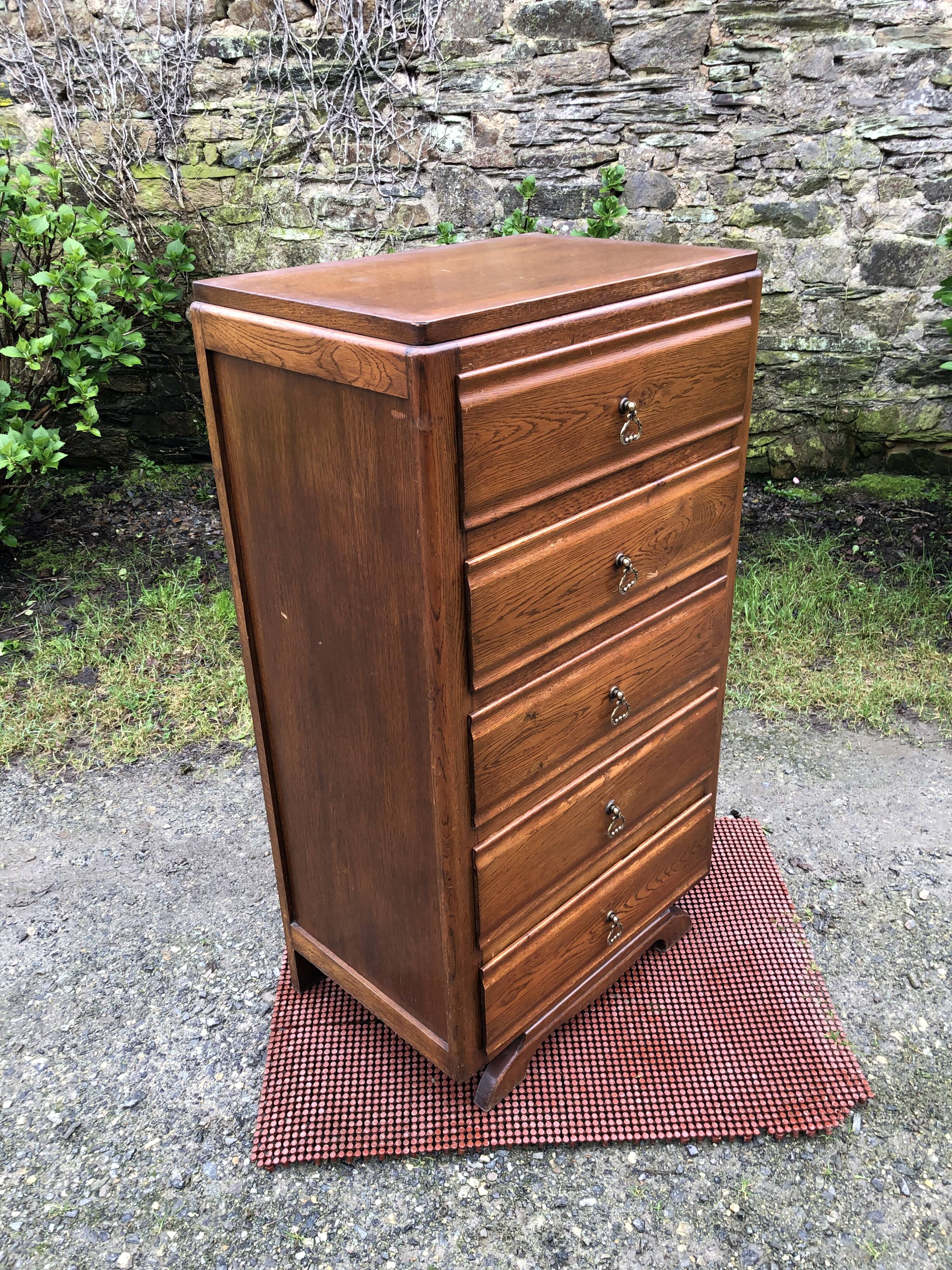 Chiffonnier, commode vintage en chêne à 5 tiroirs