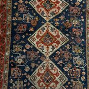 Antique handmade Persian Qashqai nomadic rug – blue background 94x112cm