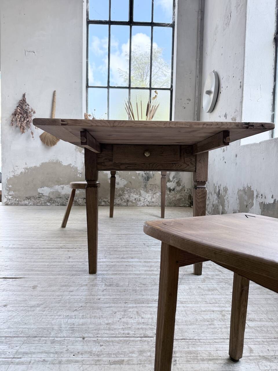 Solid oak farmhouse table with extensions (190-280cm) 1950