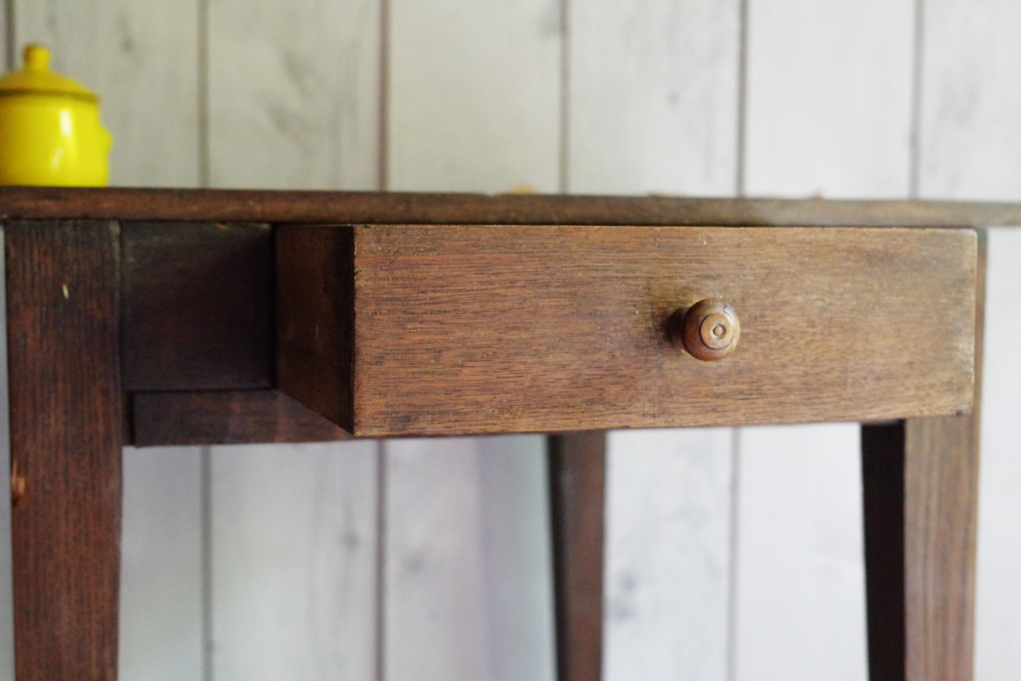 Old rustic wooden farmhouse table in 50s