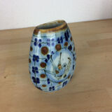 Vintage blue ceramic vase, bird decor