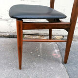 Ensemble de 4 chaises scandinaves teck et skaï 1960