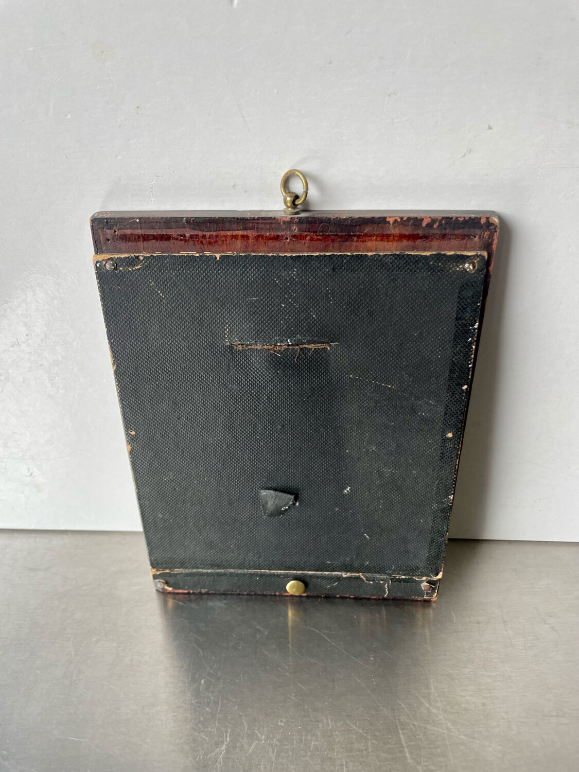 Mahogany wood frame with brass borders