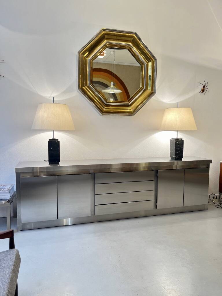Sandro Petti enormous octagonal mirror brass chrome 1970s Maison Jansen
