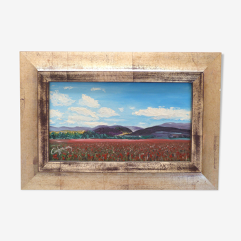 Oil on canvas landscape with poppies by Cochereau