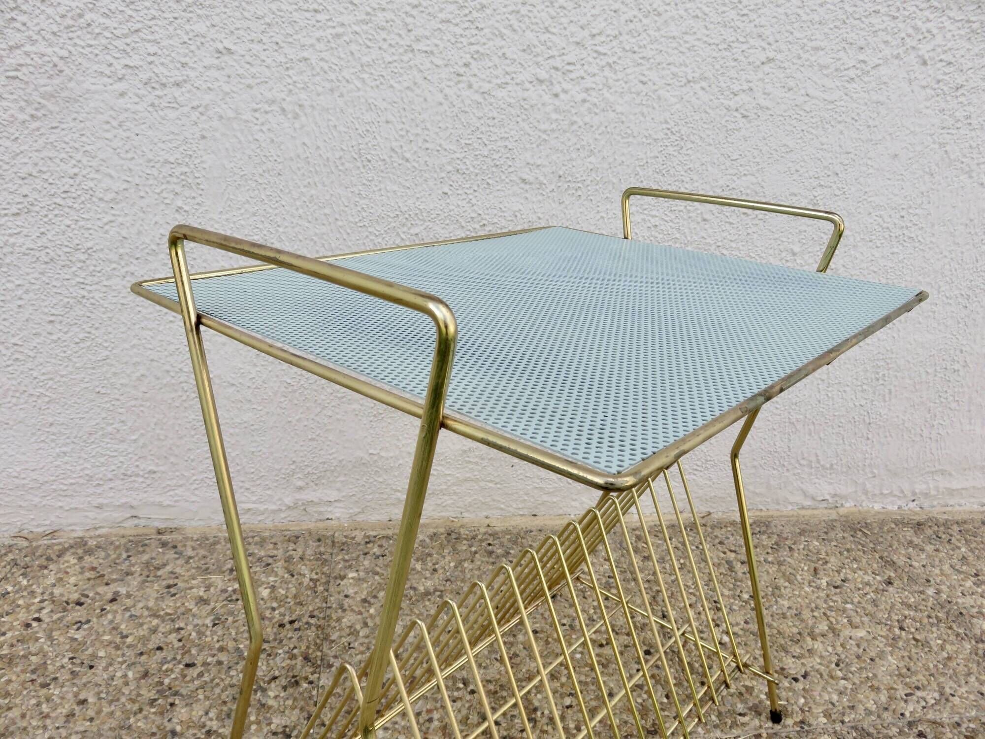 Side table for vinyl records in the style of Mathieu Mategot, perforated metal, 1960.