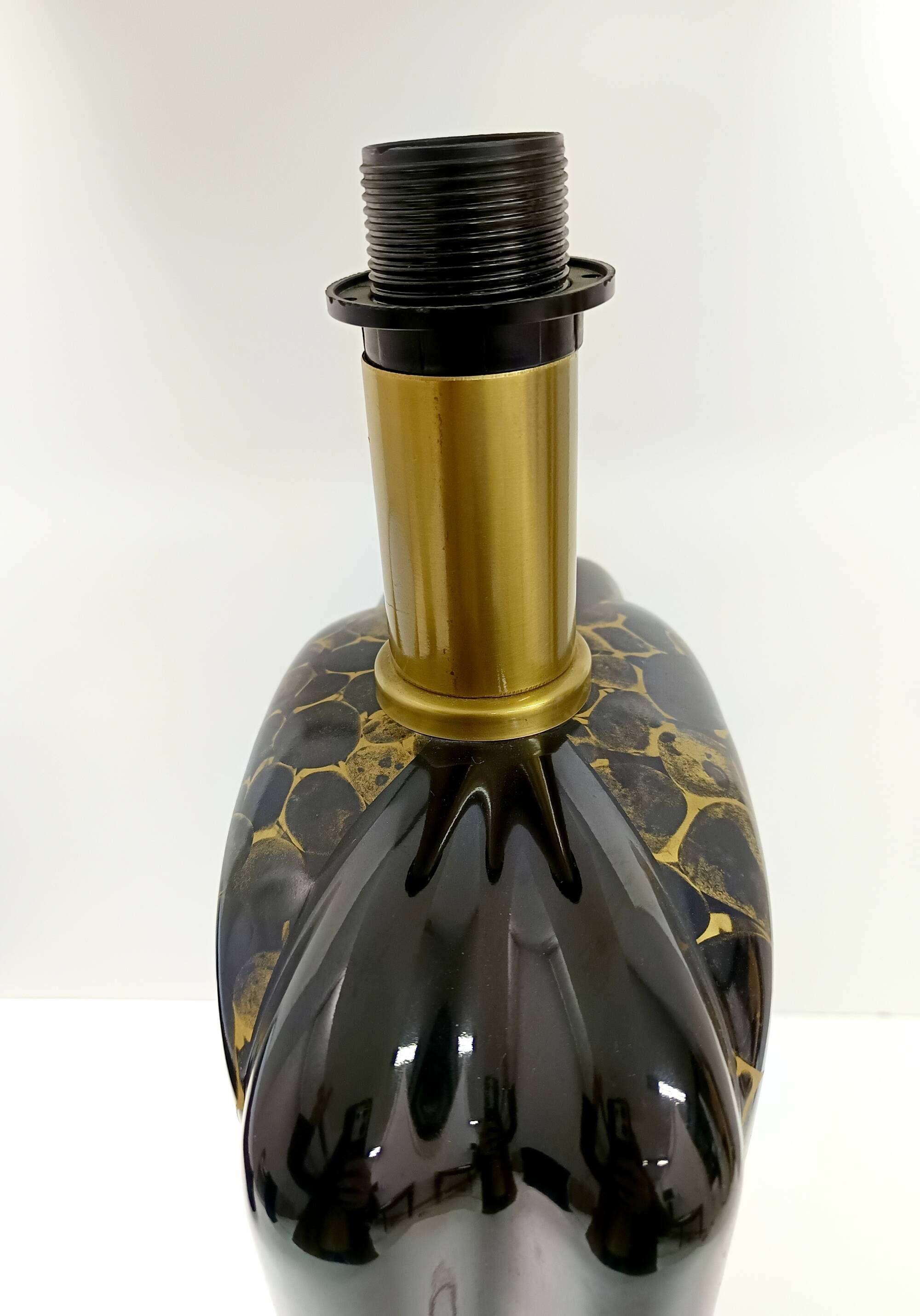 Lampes de table en céramique émaillée noir et or postmodernes, Italie années 1980
