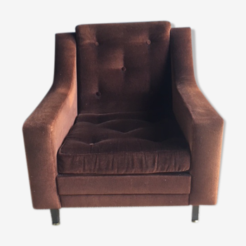 Fauteuil velours tabac