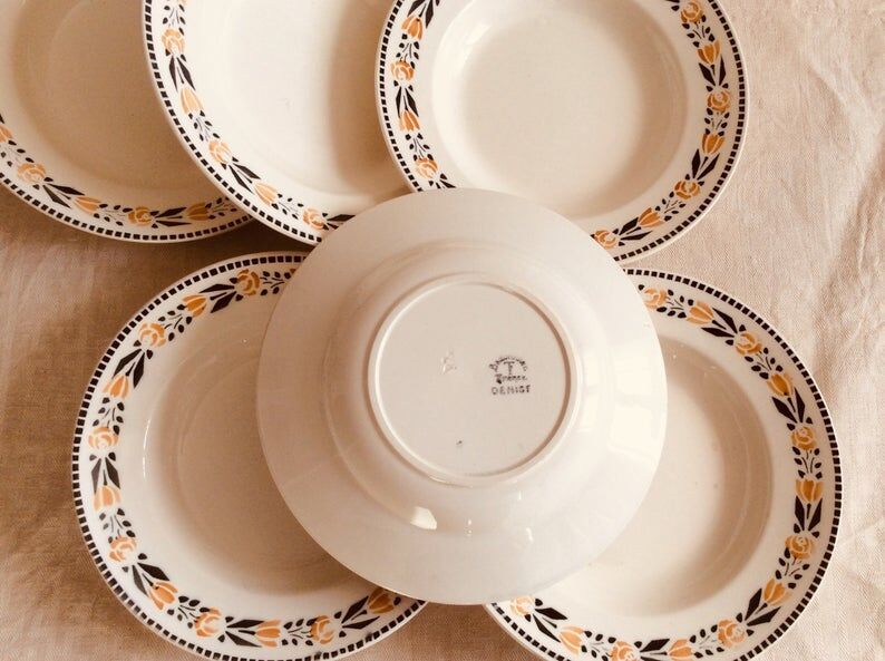 Set of 6 old hollow plates from the Badonviller factory