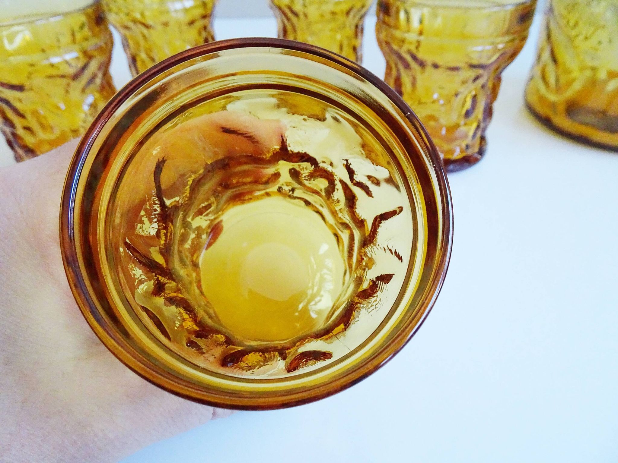 Amber glasses with carafe, italian drinking set 70s