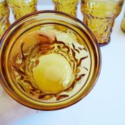 Amber glasses with carafe, italian drinking set 70s