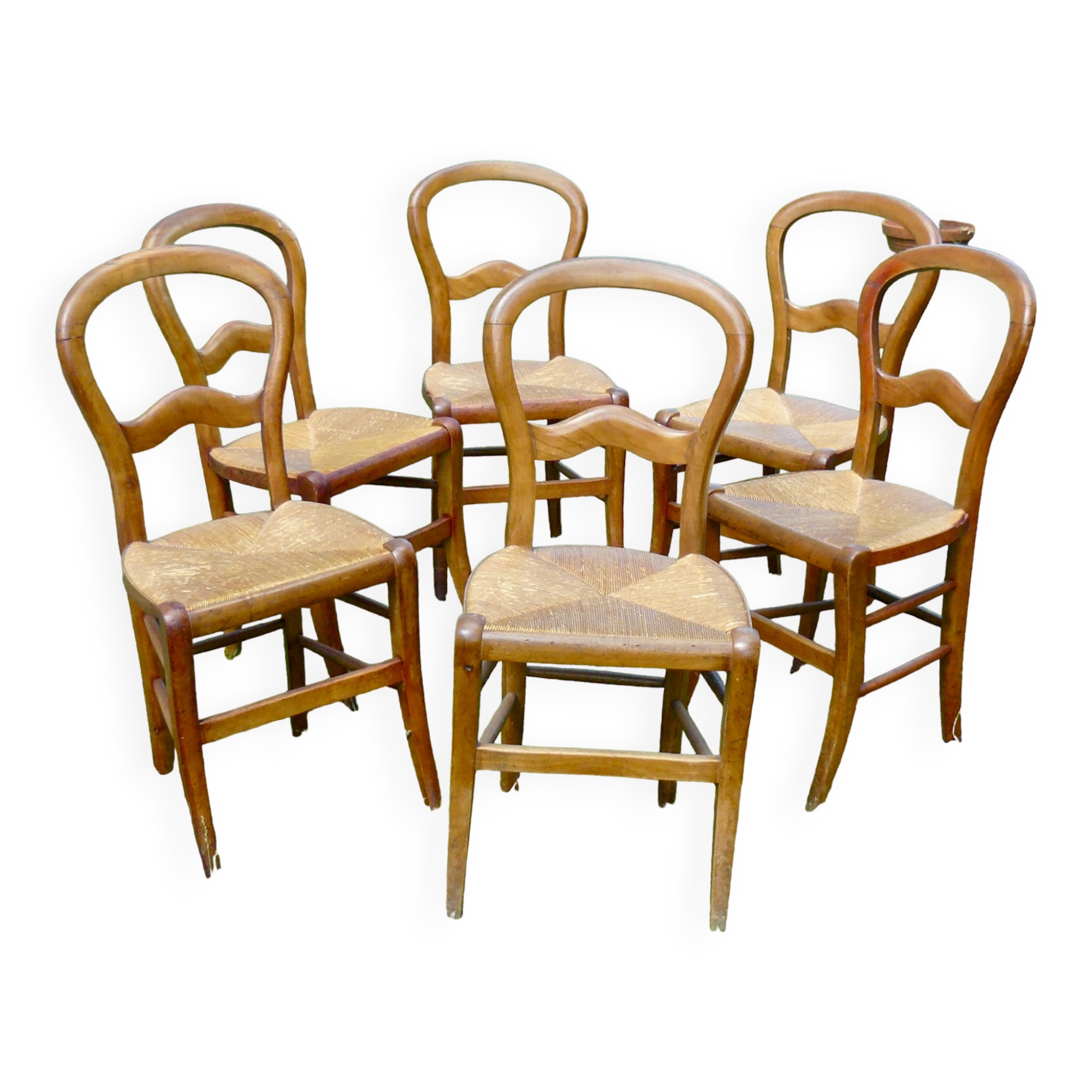 Ensemble de 6 chaises paillées Louis Philippe en merisier