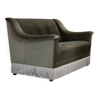 1970s, Danish 2-seater sofa, green furniture velour, beech wood.