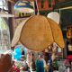 Vintage woven straw bell pendant light