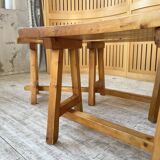 Set of round table and 4 rounded benches, 1950