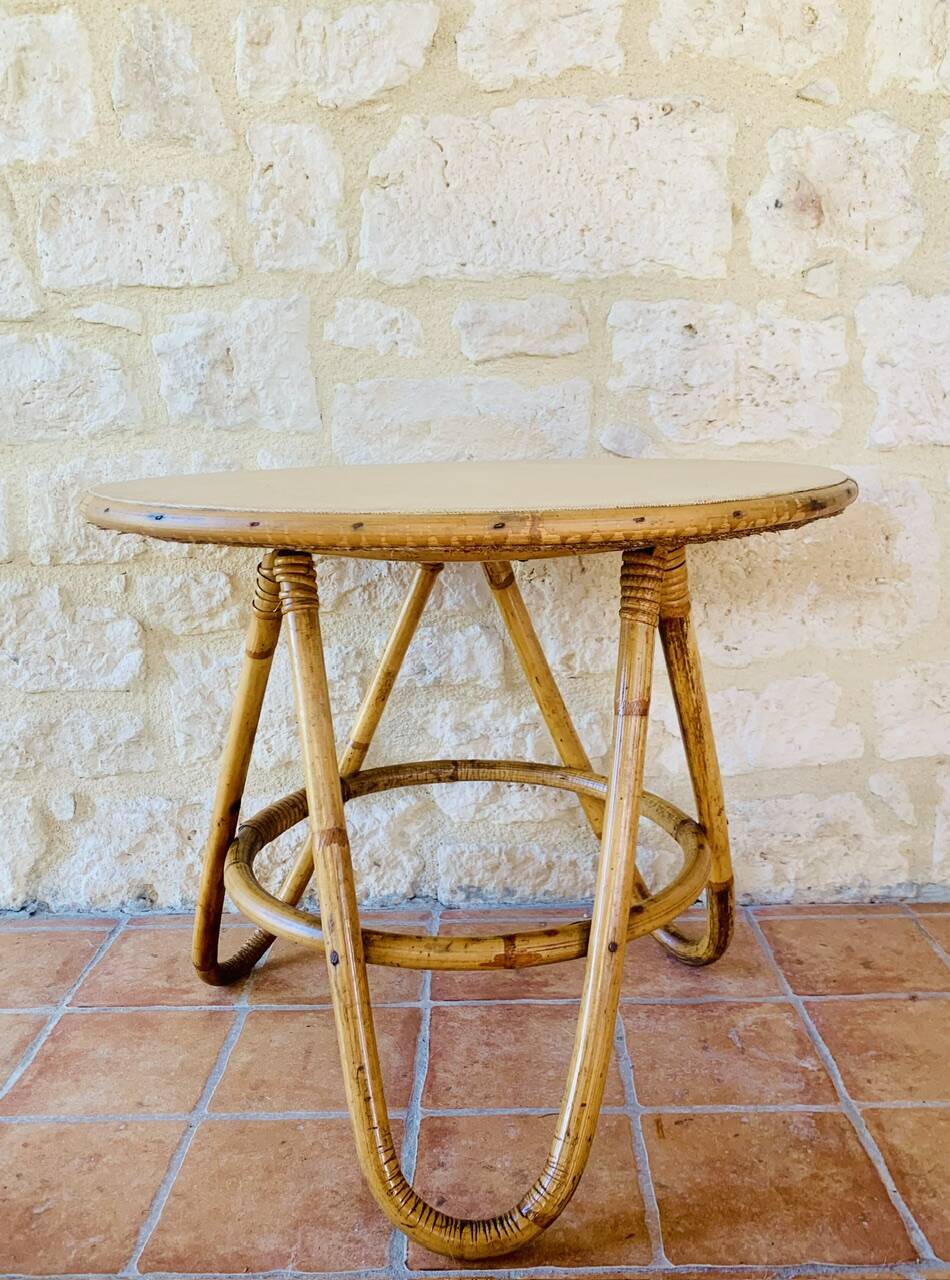 Table d'appoint en bambou et rotin circa 60's