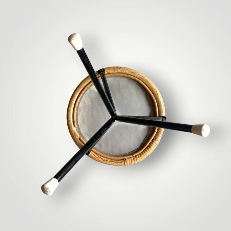 Tripod side table in bamboo and hammered glass - 1950s