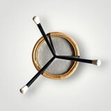 Tripod side table in bamboo and hammered glass - 1950s