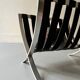 Large Barcelona magazine rack in chrome and leather straps, design circa 1970